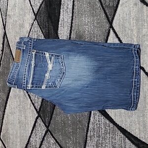 BKE PAYTON METALLIC EMBROIDERED BERMUDA DENIM SHORTS